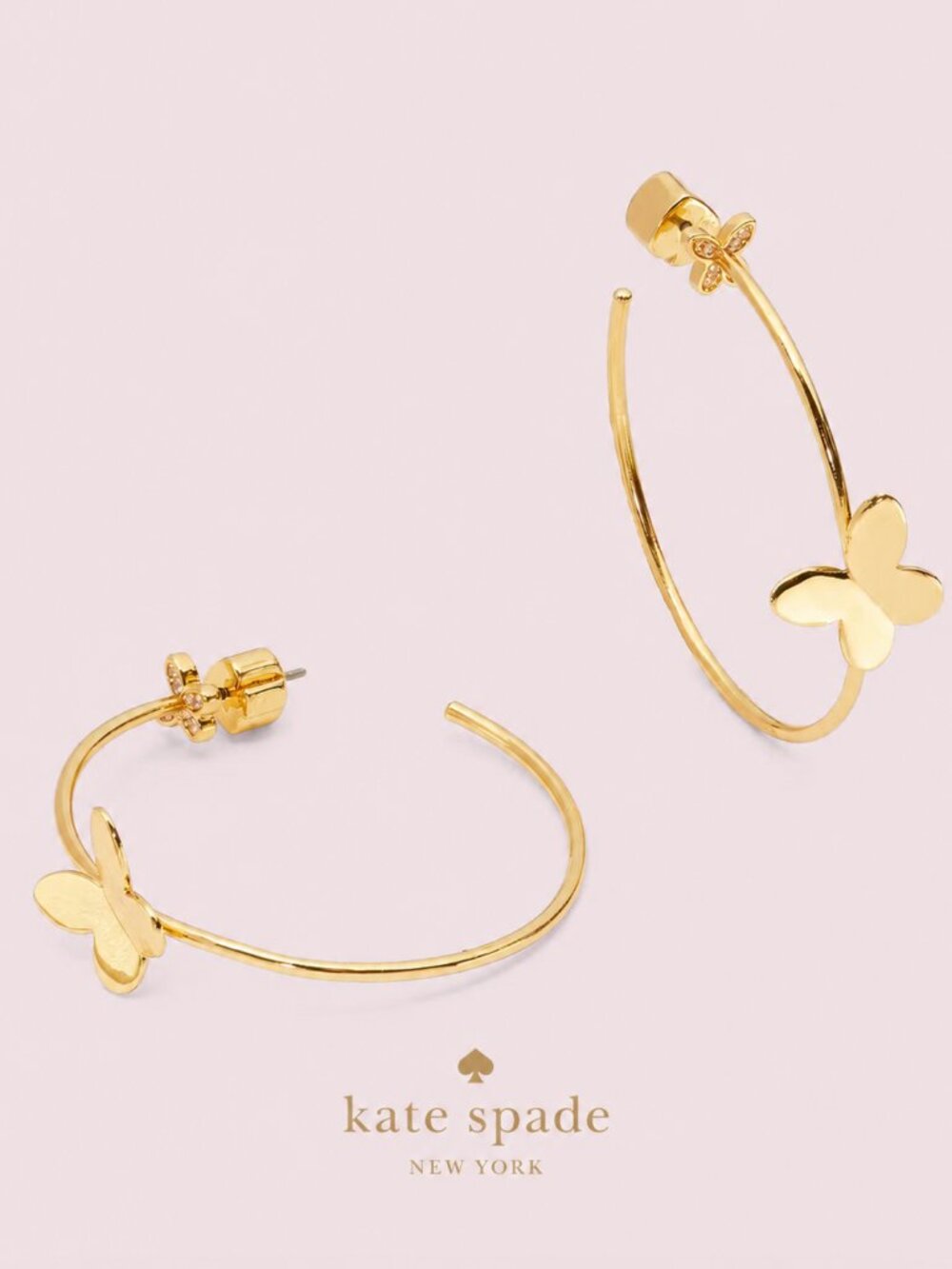 Kate Spade Gold Tone Butterfly Open Hoop Earrings Minimalist Butterfly Statement